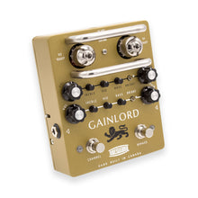 Load image into Gallery viewer, Gainlord guitar effects pedal with gold casing on a white background
